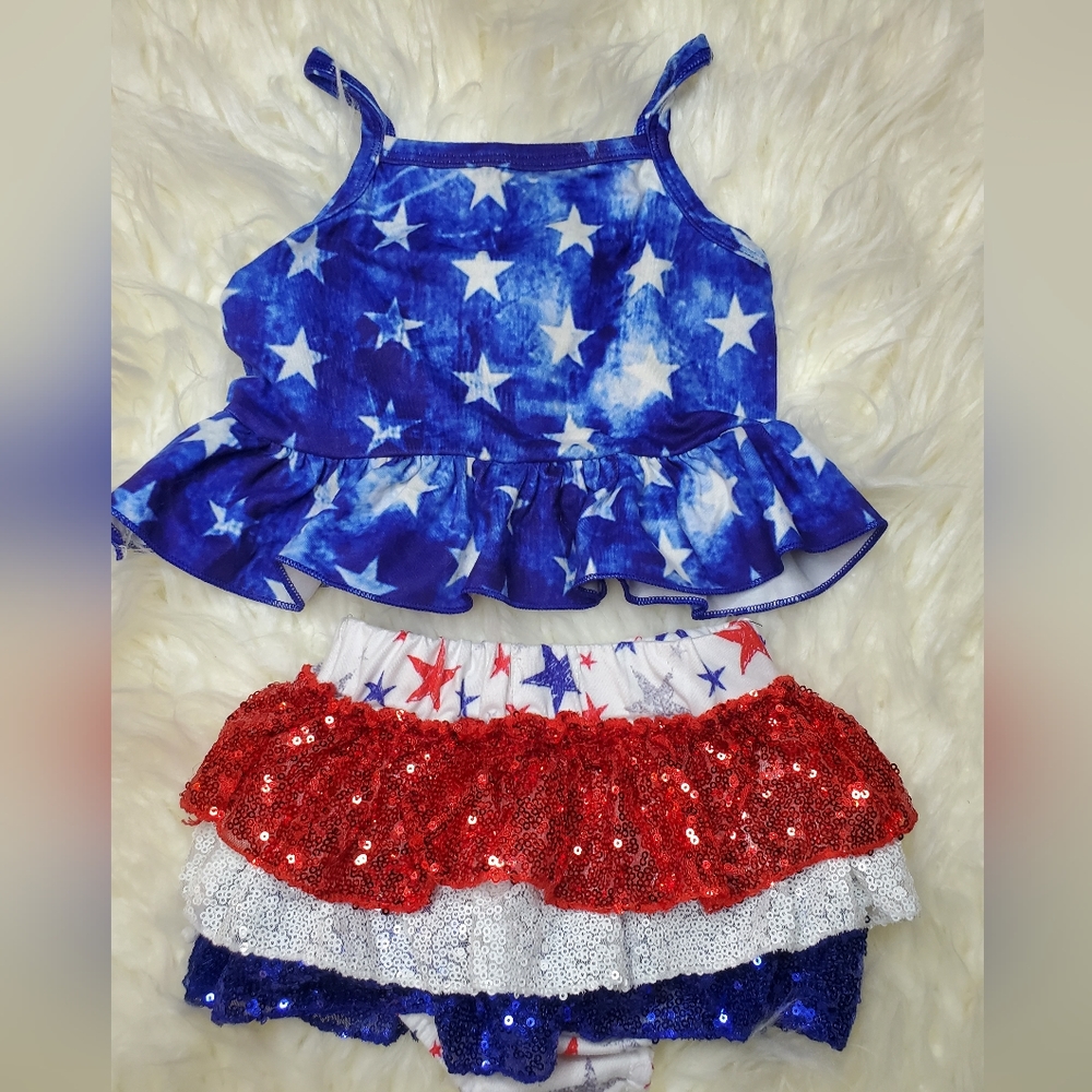 Girls 2t sequin red white and blue outfit